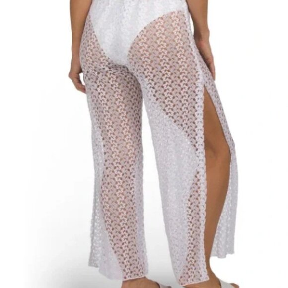 NWT BECCA • White Platinum Lace Crochet Cover Up Pant - Picture 4 of 9